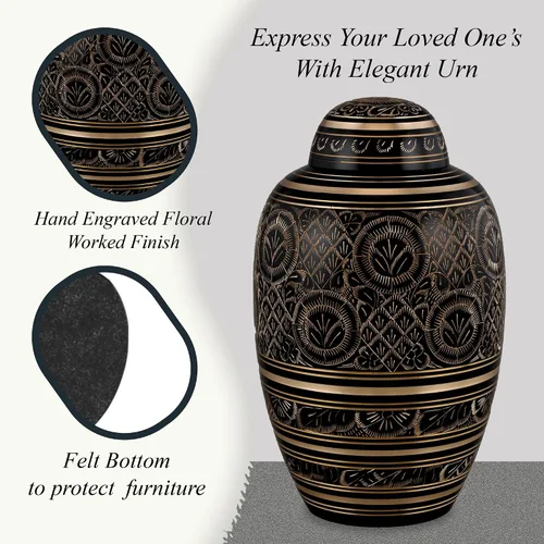 Vista 5 de Forever URNS Urna de cremación para adultos con acabado grabado a mano de latón negro Beauty para cenizas humanas de mujeres y hombres, 200 pulgadas