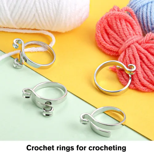 Vista 2 de Juszok Anillo de ganchillo ajustable para dedo, anillo de tejer trenzado con caja de plástico, anillos de tensión para tejer, accesorios de tejer, 2