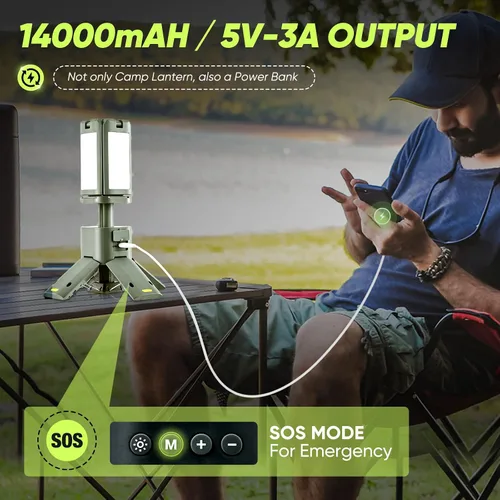 Vista 4 de SakerPlus Luz portátil para campamento, linterna telescópica de campamento de 14000 mAh con fuente de alimentación recargable, lámparas magnéticas
