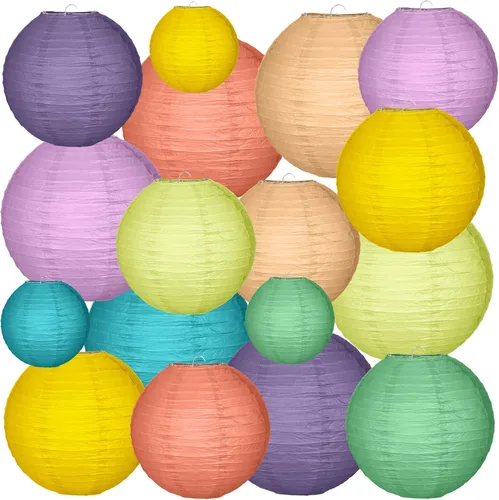 Vista 11 de Glooglitter 16 linternas de papel colgantes bohemias para decoración de fiesta de regreso a la escuela, 4, 6, 8, 10 pulgadas, coloridas linternas