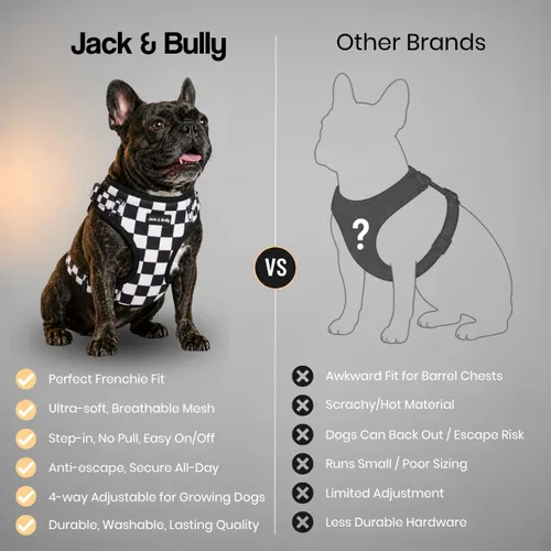 Vista 7 de Jack & Bully Arnés para perro, chaleco sin tirones, de neopreno ajustable, suave con malla transpirable, para todo tipo de clima, bulldog francés