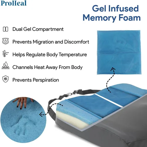 Vista 4 de ProHeal Cojín de asiento para silla de ruedas, espuma viscoelástica con infusión de gel, ortopédico, coxis, soporte para coxis, alta resistencia
