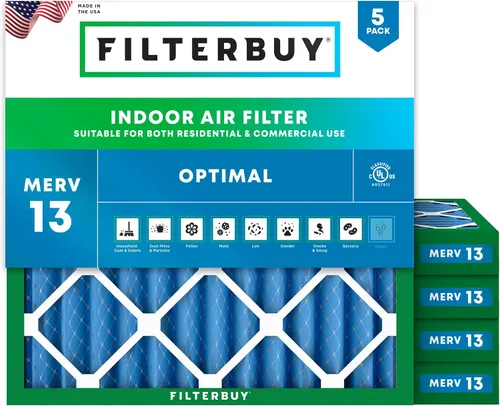 Vista 16 de Filterbuy Filtro de aire de 8 x 14 x 1 pulgadas MERV 13 de defensa óptima (paquete de 5), filtros de aire de repuesto plisados HVAC para calderas