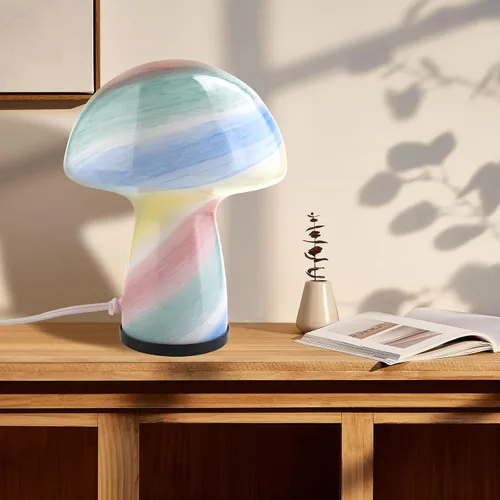 Vista 8 de Lámpara de hongo NOTOC, lámpara de mesa de vidrio regulable, lámpara de mesa estilo vintage, lámpara de escritorio y mesita de noche de rayas rosas