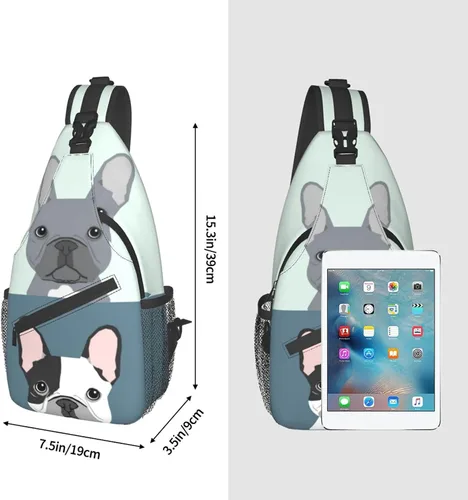 Vista 3 de Lindo Bulldog francés Sling Bag para hombres y mujeres, múltiples bolsillos en el pecho bolsa de hombro Crossbody para ciclismo, deportes, viajes