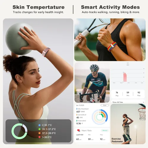 Vista 4 de Pulseras inteligentes para mujeres y hombres, rastreadores de actividad de salud con más de 120 modos deportivos, frecuencia cardíaca 24/7