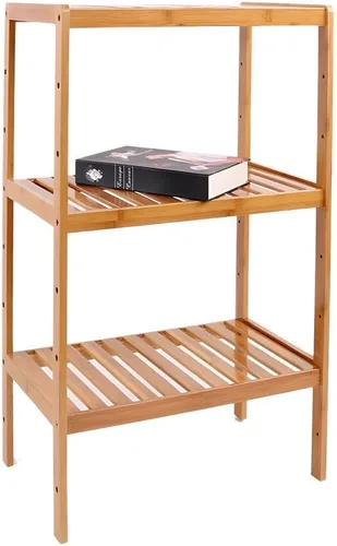 Vista 24 de Estante de almacenamiento de madera maciza con estantes ajustables, estante de almacenamiento de bambú de varios niveles para cocina, sala de estar
