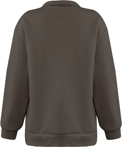 Vista 5 de Sudadera clásica para mujer, con cremallera de un cuarto, color liso, de gran tamaño, ajuste delgado, casual, ropa Y2K