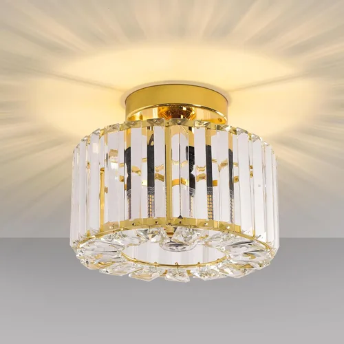 Vista 16 de FRIDEKO HOME Paquete de 2 Luces de Techo Semi Empotradas - Pequeña Lámpara de Araña de Cristal para Pasillo con Jaula de Metal Negro, Accesorio