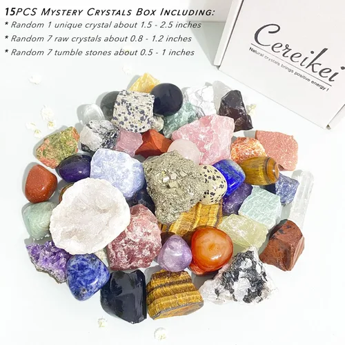 Vista 2 de 15 piezas de cristales misteriosos y piedras curativas, juego sorpresa de cristales naturales de curación para meditación, Reiki, decoración