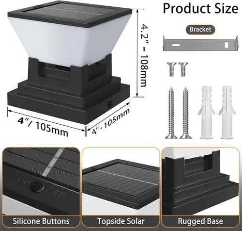 Vista 5 de Luces solares para tapa de poste – Paquete de 2 luces solares para postes de madera y vinilo de 4 x 4, 5 x 5, 6 x 6 pulgadas, impermeable IP65