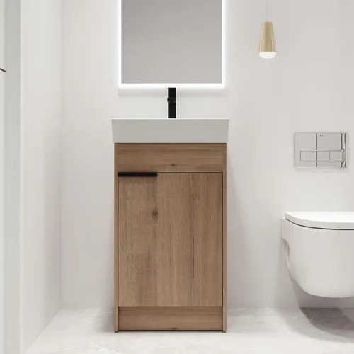Vista 9 de Malwee Tocador de baño flotante de 18 pulgadas con fregadero, combo de tocador blanco moderno para baño pequeño, armario montado en la pared lateral