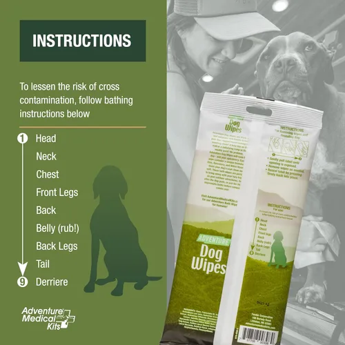 Vista 5 de Adventure Medical Kits Toallitas para perros, con infusión de aloe, paquete de 4 8 toallitas gruesas y ricas en humedad que limpian y calman a tu