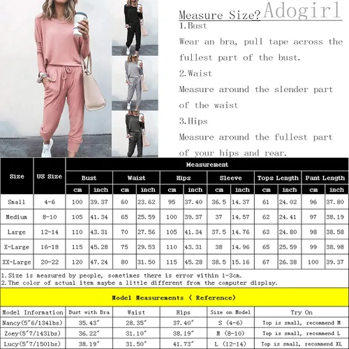 Vista 3 de Adogirl Conjunto deportivo de 2 piezas para mujer sudadera de manga larga pantalones deportivos con cordón