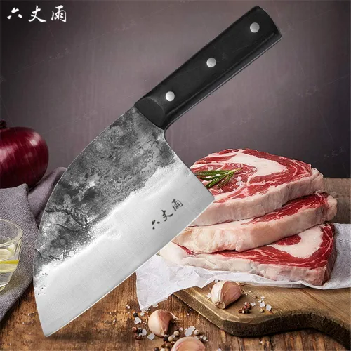 Vista 9 de Cuchillo de chef serbio de forja, cuchillos de corte de espiga completa de acero revestido de alto carbono Almasi Carnicero para cocina, al aire