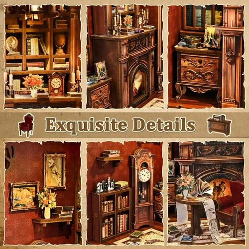 Vista 3 de Kit de rincón de lectura, casa de muñecas en miniatura DIY para adultos y adolescentes, casa diminuta de madera 3D para familia y amigos, decoración