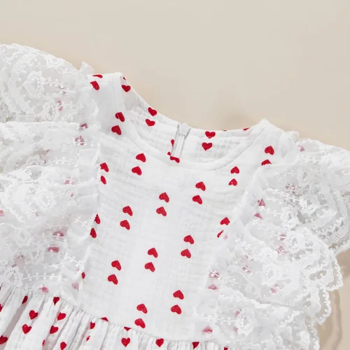 Vista 4 de Disfraz de tutú de tul de manga larga con estampado de corazón de terciopelo para niñas pequeñas, ropa de San Valentín