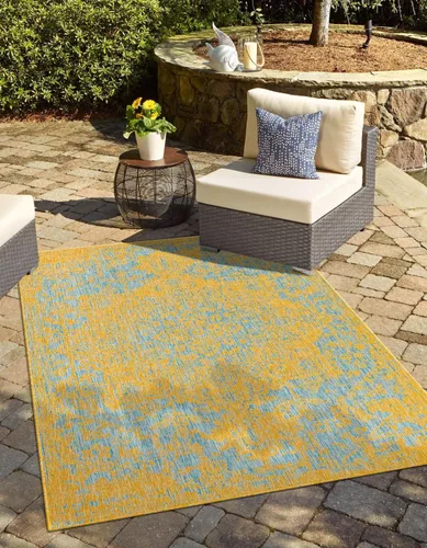 Vista 16 de Unique Loom Jill Zarin Jill Zarin Outdoor Collection - Alfombra Dubái (3 pies 3 pulgadas, redonda, rosa y aguamarina/azul claro)