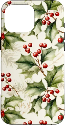 Vista 19 de Lindo diseño de bayas de acebo y hojas de Navidad para el caso de Navidad para iPhone 16