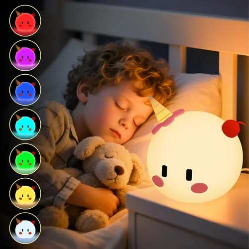 Vista 4 de Luz nocturna monstruosa para niños, 7 modos de color y lámparas de luz controladas por voz, bonita luz nocturna portátil de silicona recargable