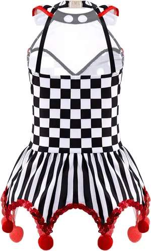 Vista 2 de Disfraz de payaso para niña, vestido de leotardo de baile de Halloween, para niños, circo, maestro de ceremonia, tutú para carnaval