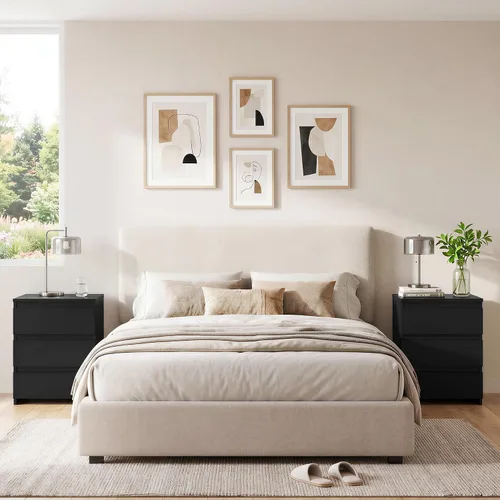 Vista 8 de Yaheetech - Mesita de noche pequeña con 3 cajones, cómoda de almacenamiento para dormitorio, color negro