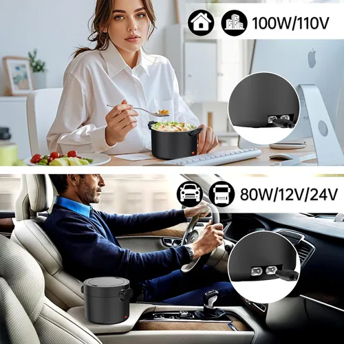 Vista 5 de Lonchera eléctrica, calentador de alimentos, 34 onzas, a prueba de fugas, portátil, calentado, para automóvil, camión, oficina, campamento, 100 W