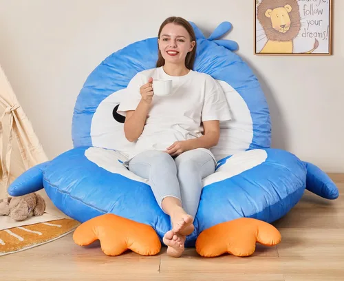 Vista 11 de Hobestluk Puf - Cojín de suelo para puf, puf para adultos, tumbona para sala de estar, dormitorio o sala de juegos (negro, mediano, pingüino)