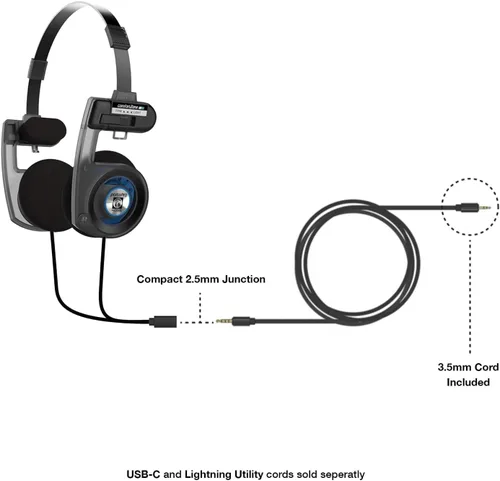 Vista 4 de Koss Porta Pro Utility - Auriculares intraurales, cable intercambiable gris sigiloso Sistema de cable desmontable, diseño plegable