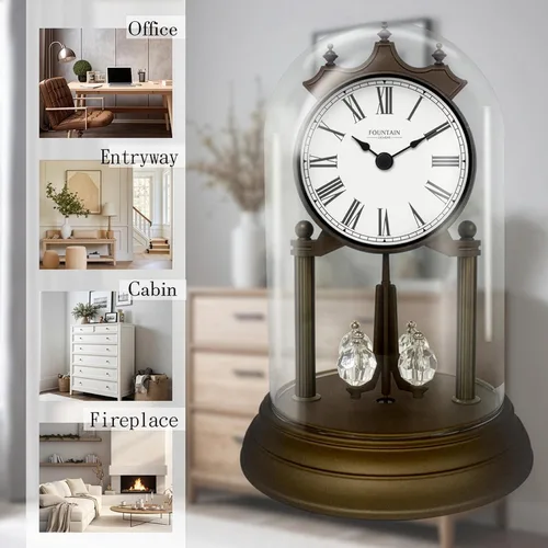 Vista 6 de Genevieve - Reloj de repisa de 9 pulgadas con péndulo giratorio, moderno reloj de aniversario, péndulo giratorio, regalos de boda, reloj