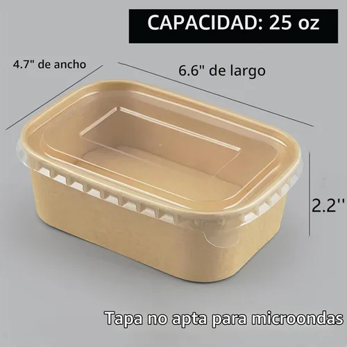 Vista 2 de Paquete de 50 recipientes de papel de 25 onzas con tapas, recipientes desechables de papel Kraft, cuencos de ensalada apilables a prueba de aceite