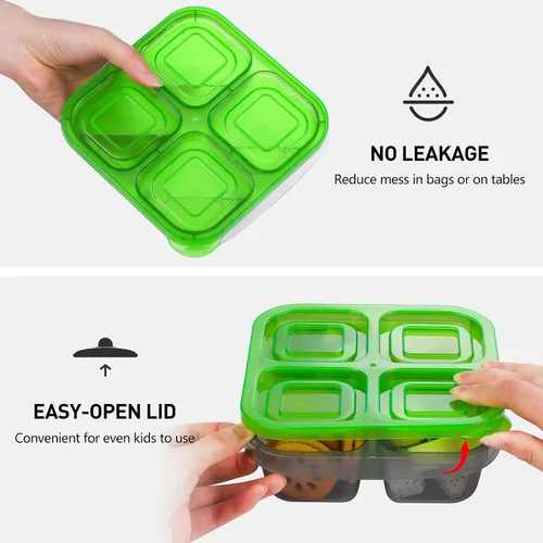Vista 3 de Ruisita Caja Bento de 10 piezas con 4 compartimentos, reutilizable, contenedor de almacenamiento de alimentos divididos con tapas, control