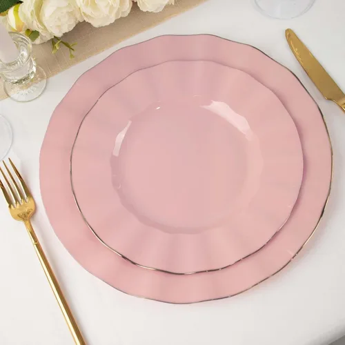 Vista 46 de Efavormart 10 Pack Platos redondos de plástico negro de 6" para postre y ensalada, platos desechables para aperitivos con borde ondulado dorado