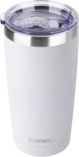 Vista 11 de SUNWILL - Vaso para café de viaje de 20 onzas, taza aislada con tapa, taza de acero inoxidable para bebidas frías y calientes, gris claro Gris oscuro