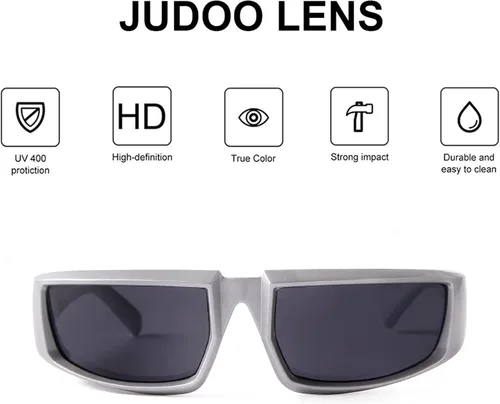 Vista 4 de JUDOO Y2K Rectangle Sunglasses Silver Futuristic Sports Wrap Around Glasses for Women Men