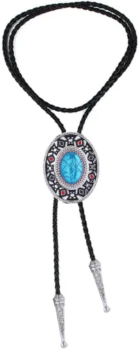 Vista 123 de Jeilwiy Corbata de bolo para hombre, corbata de vaquero occidental, collar de corbata de bolo dorado, corbata de cuero, corbata de Halloween
