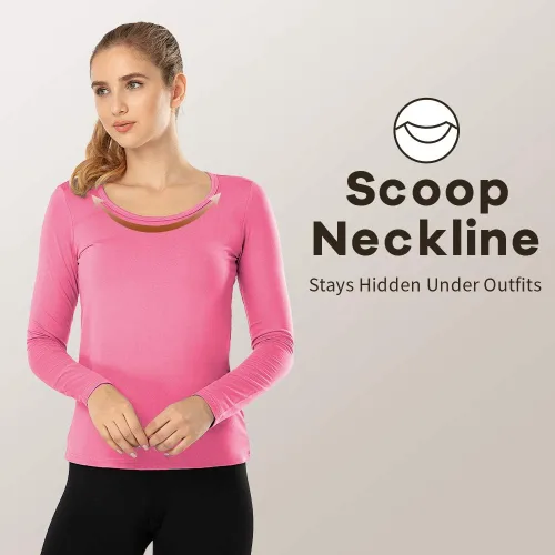 Vista 28 de MANCYFIT Tops térmicos para mujer, camisa con forro polar, manga larga, capa base, cuello en V