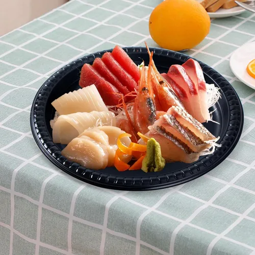 Vista 6 de Paquete de 150 platos desechables negros de 10 pulgadas, envoltura retráctil, listos para usar BPA Free Mineral-PP Microwave Safe Plastic Heavy