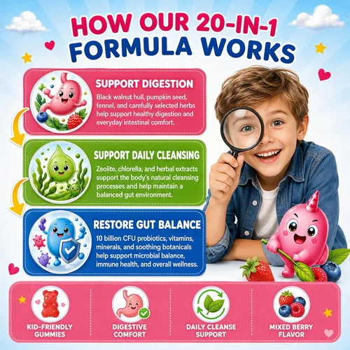 Vista 8 de Gomitas de limpieza intestinal de hierbas 20 en 1 para humanos y niños