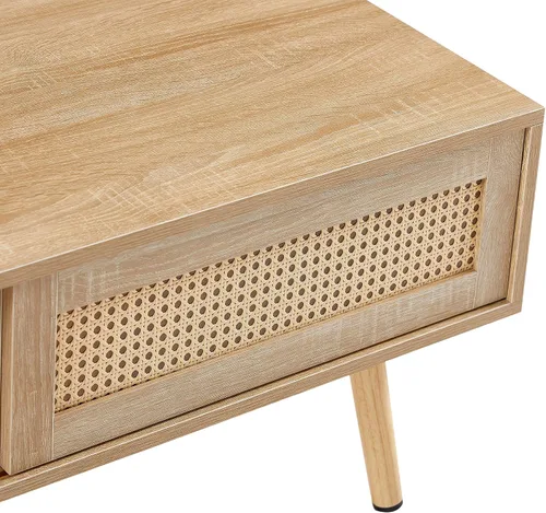 Vista 5 de IANIYA Mesa de centro moderna con almacenamiento, mesa rectangular de 41.3 pulgadas con centro de madera con puerta corrediza tejida de ratán PE
