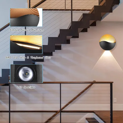 Vista 3 de Kawell Moderno y creativo aplique de pared LED de 12 W, impermeable, lámpara de pared para interiores y exteriores, efecto Art Deco para dormitorio