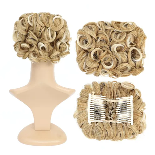 Vista 18 de SWACC Extensión de Moño de Cabello Rizado Corto y Desordenado, Peines de Cabello Fáciles de Estirar, Extensión de Cola de Caballo con Clip, Coletero