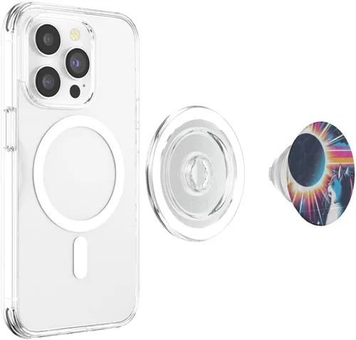 Vista 4 de Cat Solar Eclipse - Synthwave Retro Poster Style PopSockets MagSafe PopGrip for iPhone