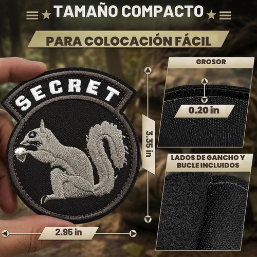 Vista 2 de Parche secreto de ardilla para equipo táctico - Parches de moral militar Negro