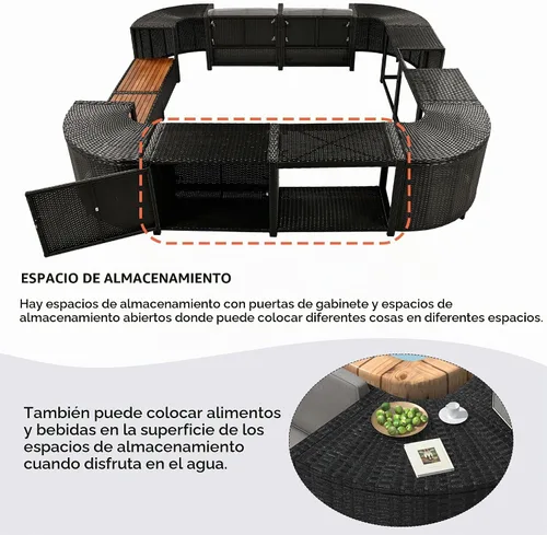 Vista 6 de P PURLOVE Spa Surround, juego de sofá cuadrilátero de ratán para patio Gris
