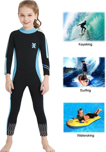 Vista 2 de DIVE & SAIL Traje de neopreno de 0.098 in para niños, manga larga, protección UV, traje de baño térmico