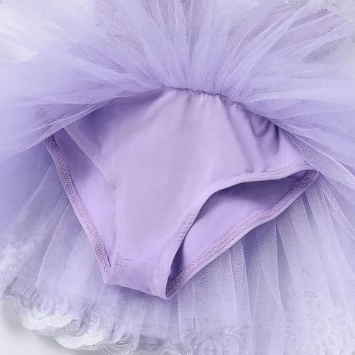 Vista 6 de ODASDO Leotardo de ballet para niñas, camisola, faldas tutú, lentejuelas brillantes, bordado de flores, vestido de baile, traje de gimnasia