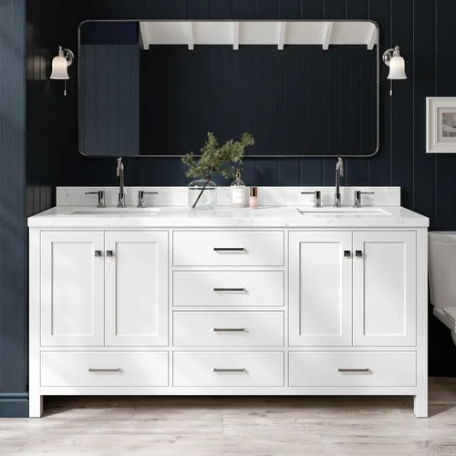 Vista 17 de ARIEL Personalizar Taylor - Tocador de baño de 72 pulgadas, madera maciza, puertas y cajones de cierre suave, color gris