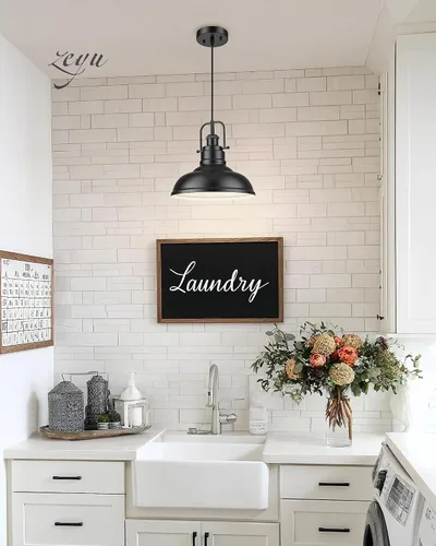 Vista 7 de zeyu Lámpara colgante industrial de 1 luz, lámpara colgante de 11 pulgadas para isla de cocina, pantalla de cúpula de metal en acabado negro mate