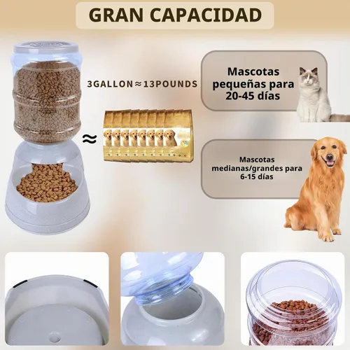 Vista 4 de Comederos automáticos para perros, dispensador de alimentos por gravedad de 3 galones para perros grandes, comedero automático para perros de razas
